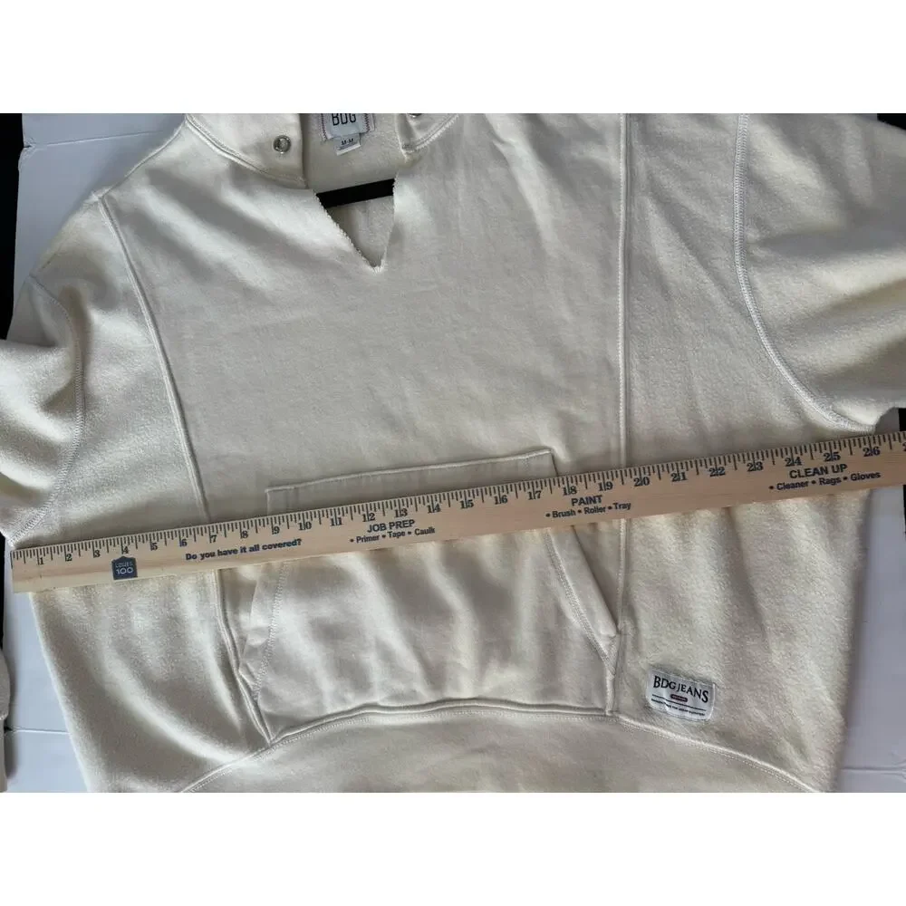 BDG Womens Oversized Cropped Size Medium Cream Colored Hoodie Split VNeck #NE